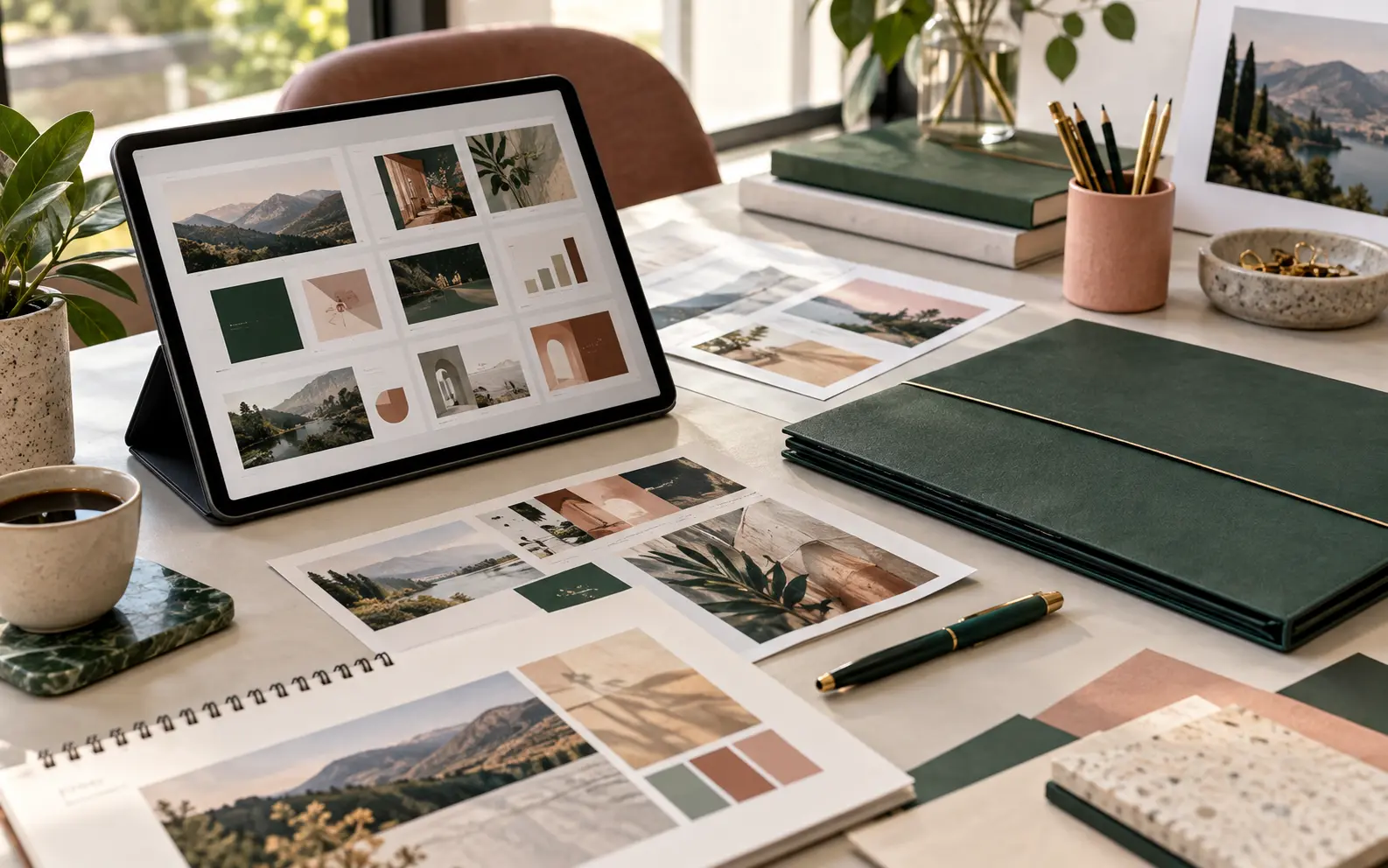 A professional presentation plan with charts, notes and a laptop